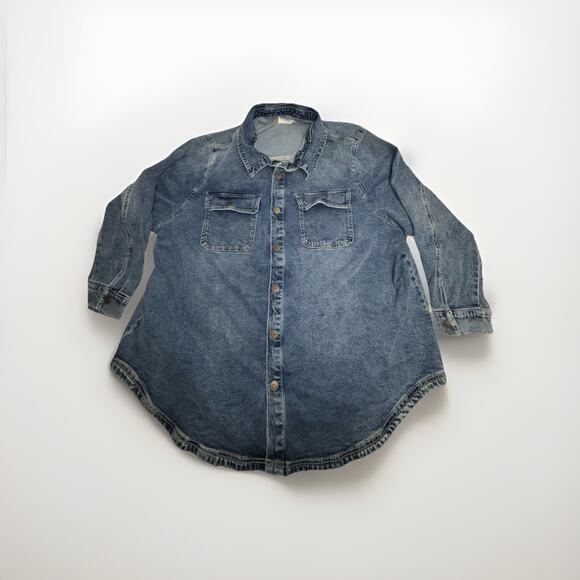 SZ 3X TERRA & SKY Denim Jacket Medium Wash Blue Snap Front 24W 26W Pockets - Picture 1 of 13